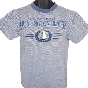 Vintage Huntington Beach T Shirt Mens Size Medium Blue 90s Sailing Made In USA